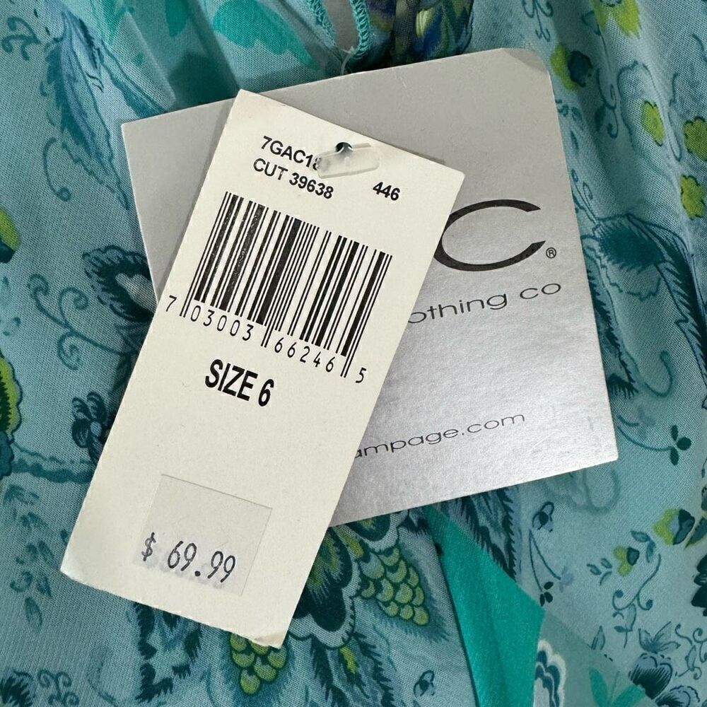 Y2K CDC Women's 6 Flutter Sleeve Wrap Maxi Dress Blue Green Patchwork Paisley - Picture 9 of 10